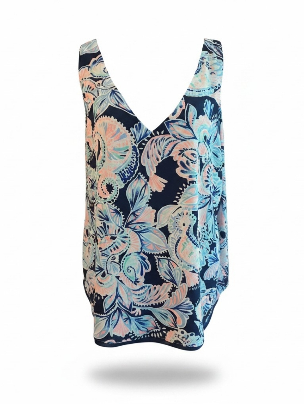 Lilly Pulitzer Navy Floral V-Neck Sleeveless  Florin Reversible Top